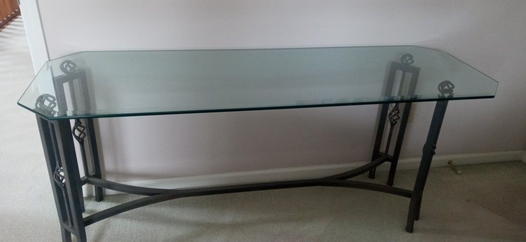 Glass Beveled Top and Wrought Iron decorative base console
