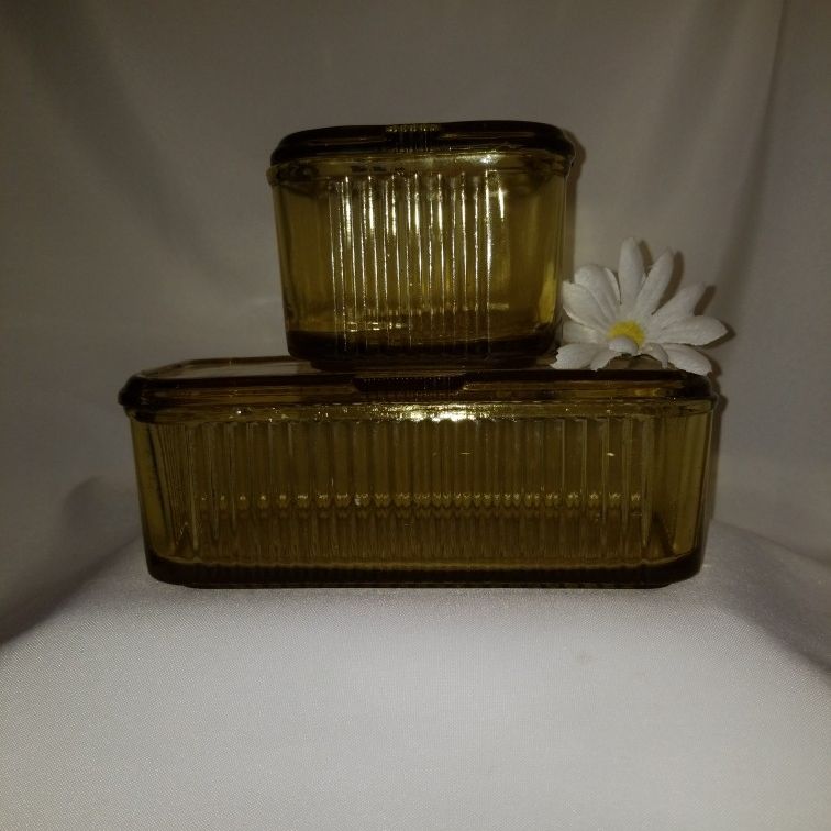 Vintage Amber Depression Glass Fridge dishes