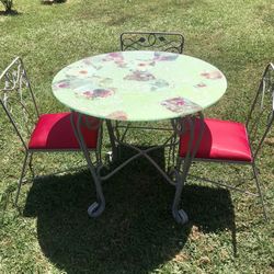 Vintage Glass Top Iron Table