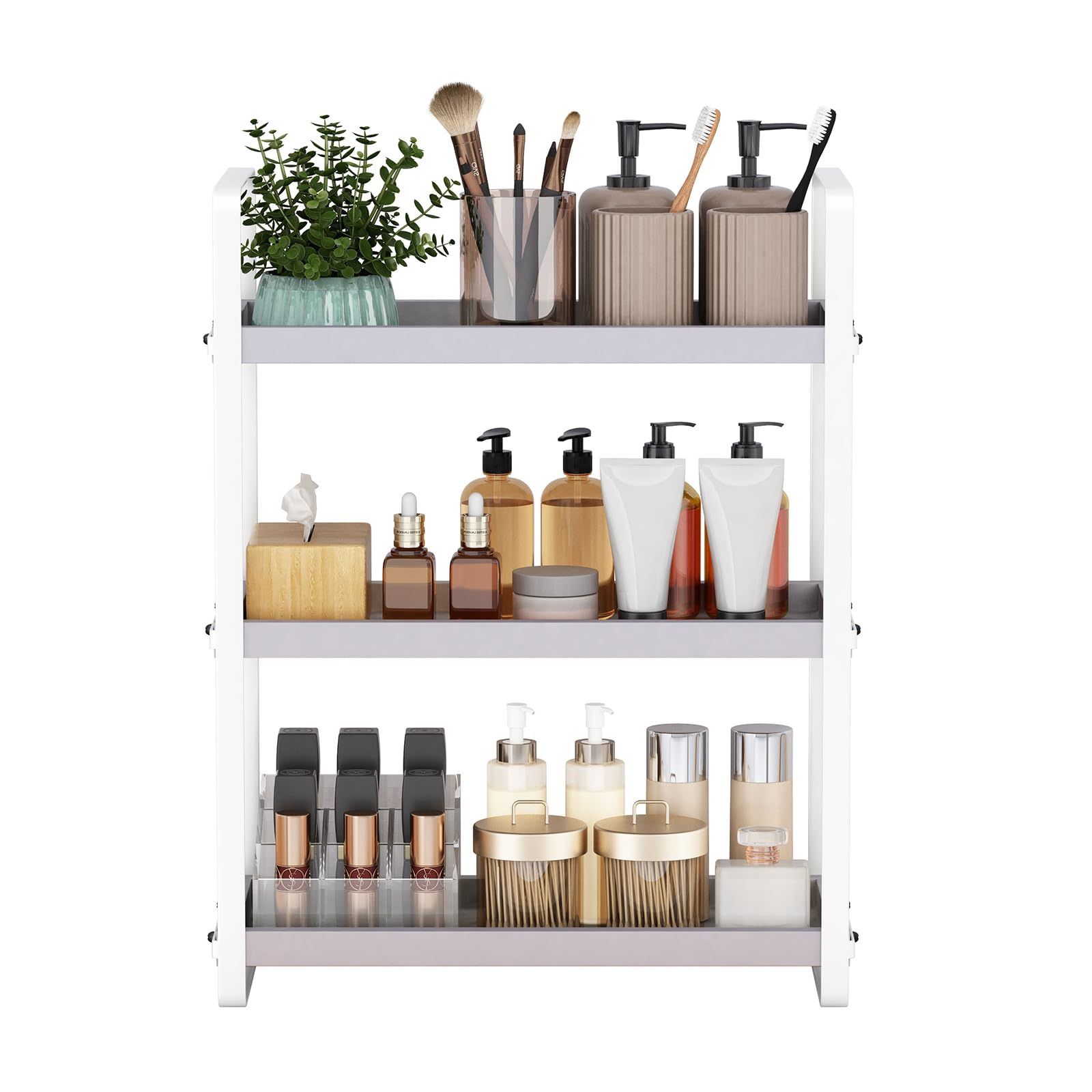 Cute Little Stand - The image displays a 3-tiered countertop organizer shelf designed for use in a bathroom, on a vanity, or on a desk