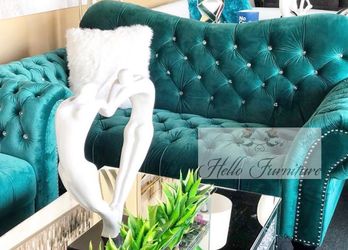 New Green Velvet Sofa with Crystals