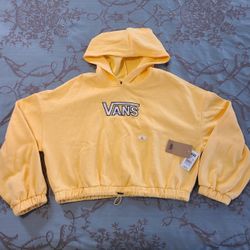Vans Tri-Dye Flying V Yellow Cropped Pullover Hoodie Women Size Large