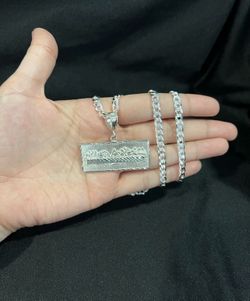 925 Sterling Silver Big Apostles Last Supper Ultima Cena  & Curb Chain