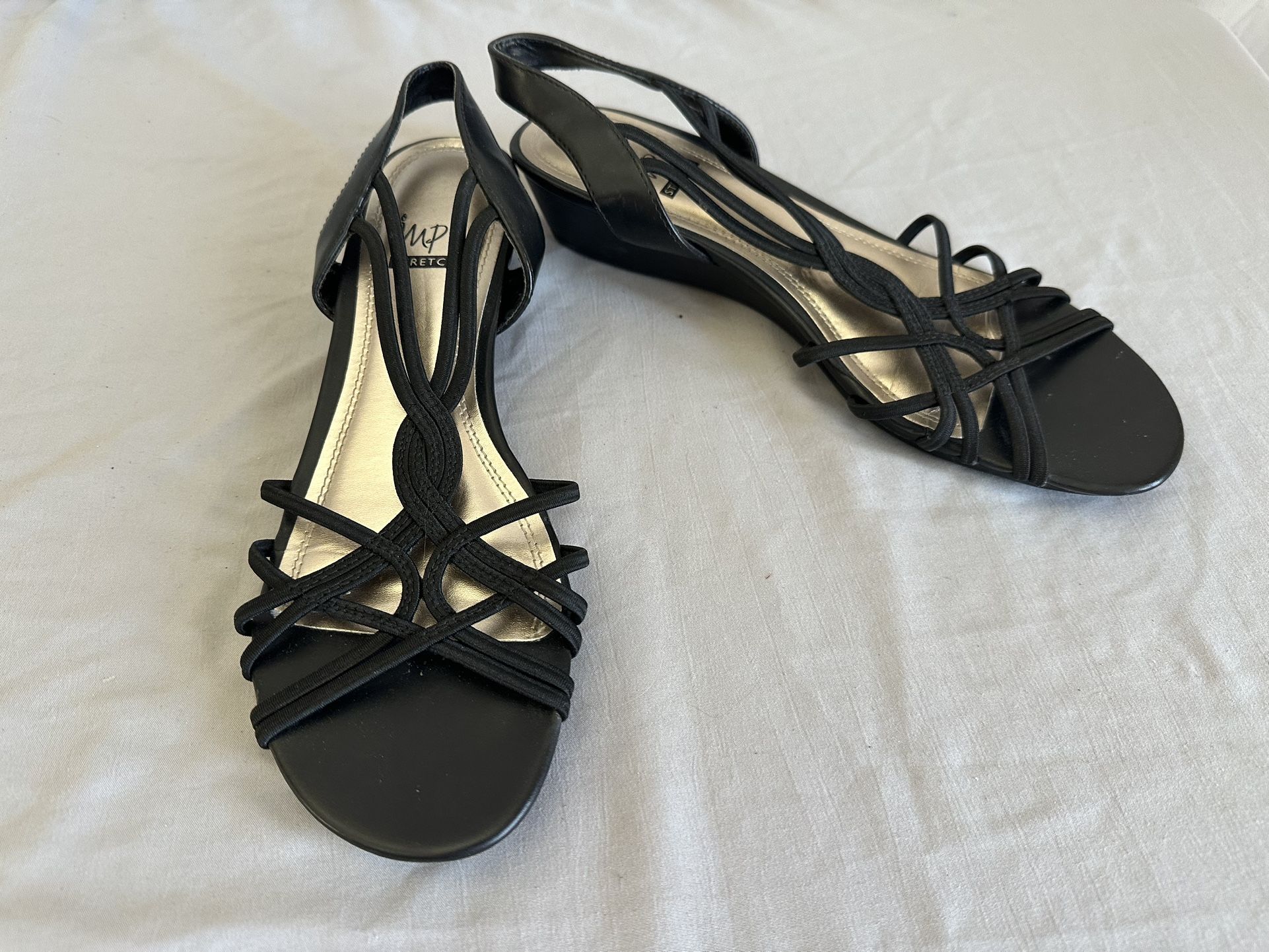 Impo Stretch Womans Black Elastic Strap Wedge Sandals, Size 8.5M