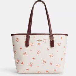 New Coach $298 Mini City Tote With Bow Tie Print 