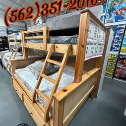 Twin Full Natural Bunk Bed With Mattresses Colchones Nuevos 