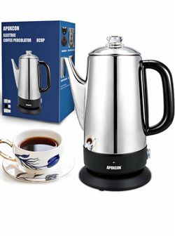Electric Coffee Percolator, Stainless Steel, 1200ml, with Keep-Warm Function, Glass Knob, Cordless S