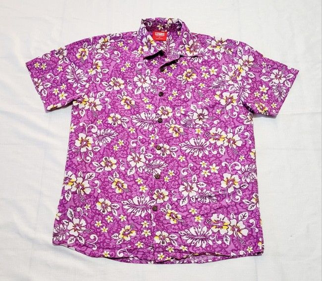 Men Aloha Shirt Cruise Tropical Luau Beach Hawaiian Party Pink Hibiscus Size M