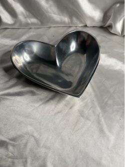 Vintage Pewter Heart Shaped Trinket Dish - ~7” wide