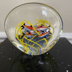Murano Art Glass Large Vintage Aquarium Paperweight 6”x6”
