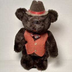 VINTAGE 1985 Kent Collectibles Jean Steele Father Teddy Bear Vest/Hat W/ Stand 