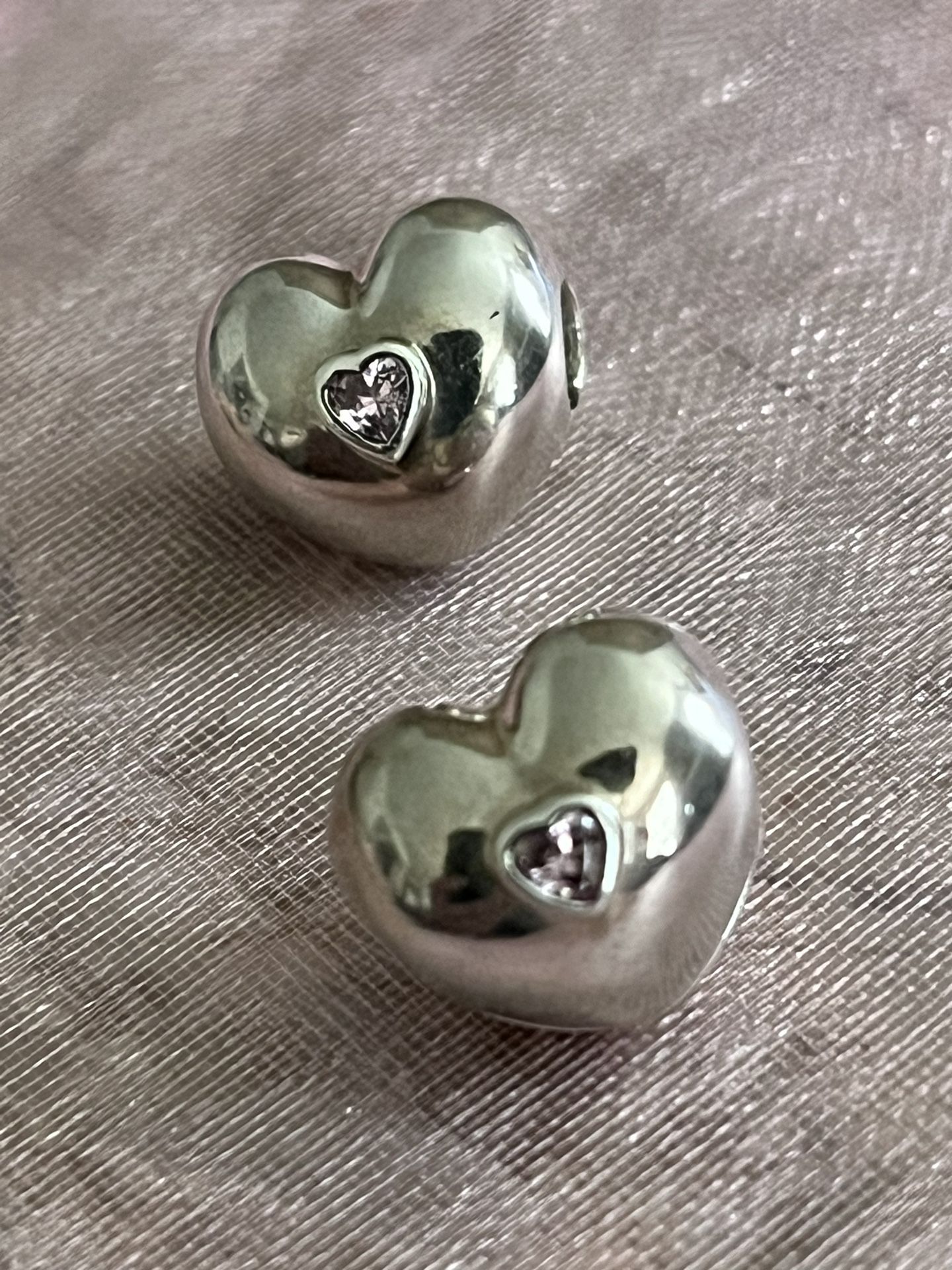 Pandora Heart Clips (2 Each) with Pink Heart Stones for a Pandora Charm Bracelet Org. $45 Ea.