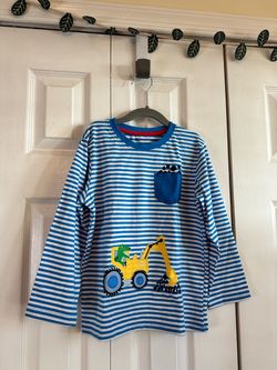 Kids Blue Striped Long Sleeve Dinosaur Digger Top, 6-7