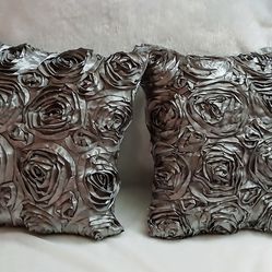 Set Of 2 - Silver Unique Design Throw Pillows 