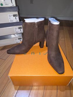 New Brown Suede Heeled Ankle Boots