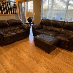 Leather Sofa, Loveseat and Ottoman $250