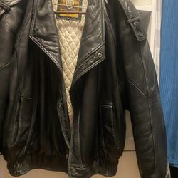 Vintage Black Leather Jacket – IOU Brand – Quilted Lining (Size L)