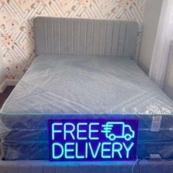 Queen Size Bed Frame With With MATTRESS And Box spring Set New Bed Frame With MATTRESS And Box spring Set Free Delivery No Extra Fees 