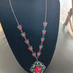 Red Stone And Black Metal Necklace