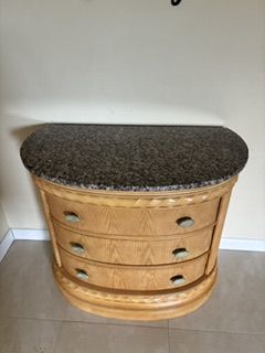 Solid Wood Bow-Front Entryway Chest with Granite Top – Excellent Condition