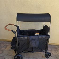 All-Terrain Stroller Wagon for 2 Kids - Heavy-Duty Foldable Cart with Canopy, Snack Tray & 5-Point Harness - All-Terrain Traction for Beach,