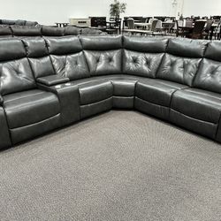 New Power Reclining Sectional .   Grey Or Brown Gel Leatherette .  111” X 99”.  Free Delivery !