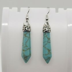 Natural Turquoise Crystal Silver Earrings 