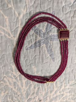Beautiful! Multiple string raw rubies choker with gold clasp