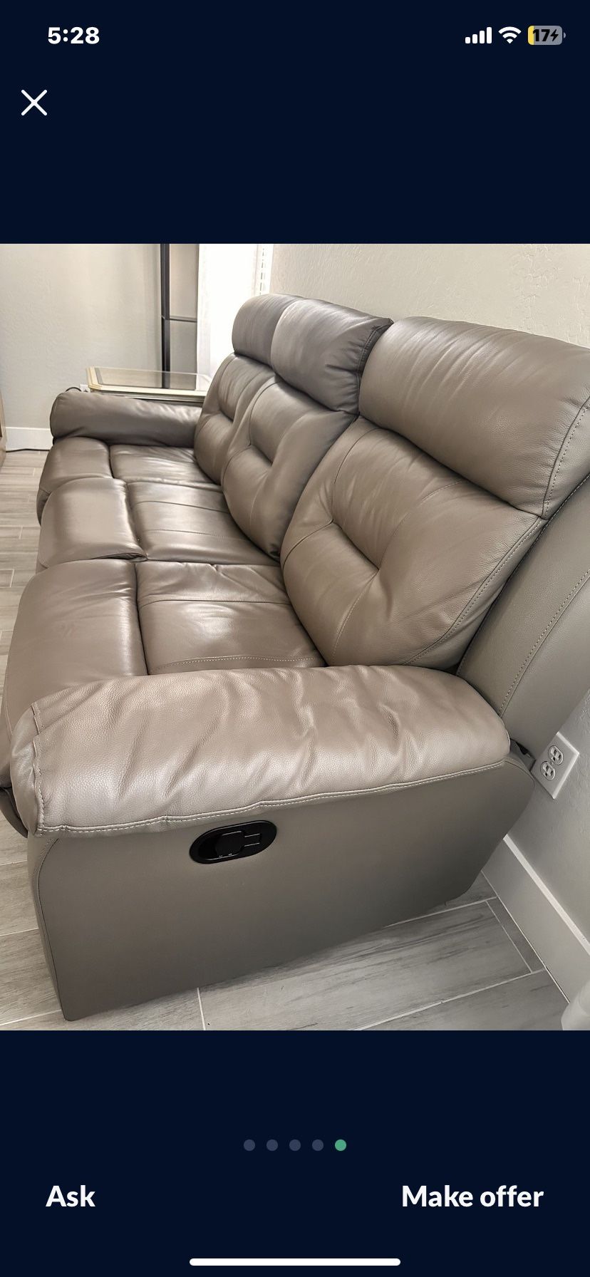 Grey Recliner Leather Couch 