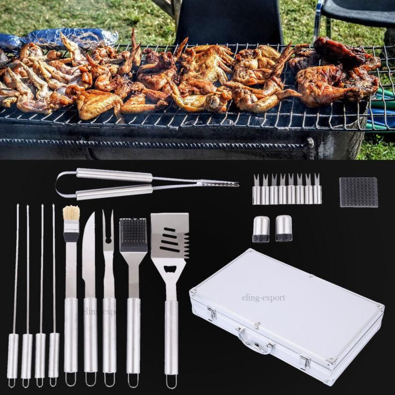 21pcs Piece Large BBQ Barbeque Stainless Steel Cutlery Cooking Tool Case Set Kit