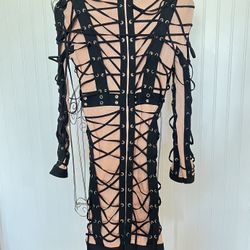 Mini dress   lace up long sleeve body-con mini dress, size M 