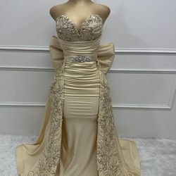 Custom Champagne Gold Formal Dress w/ Colombian Faja – Handmade Size 6-8