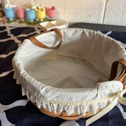 Vintage 10" Round Longaberger Darning Basket W cloth