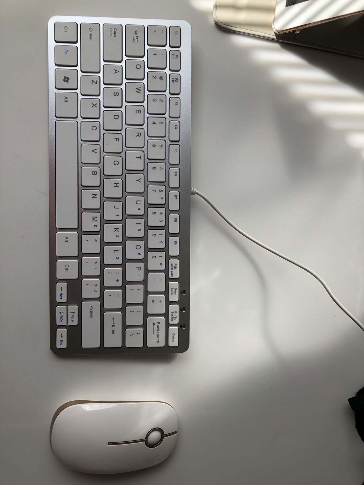 White silver Keyboard & marching wireless mouse