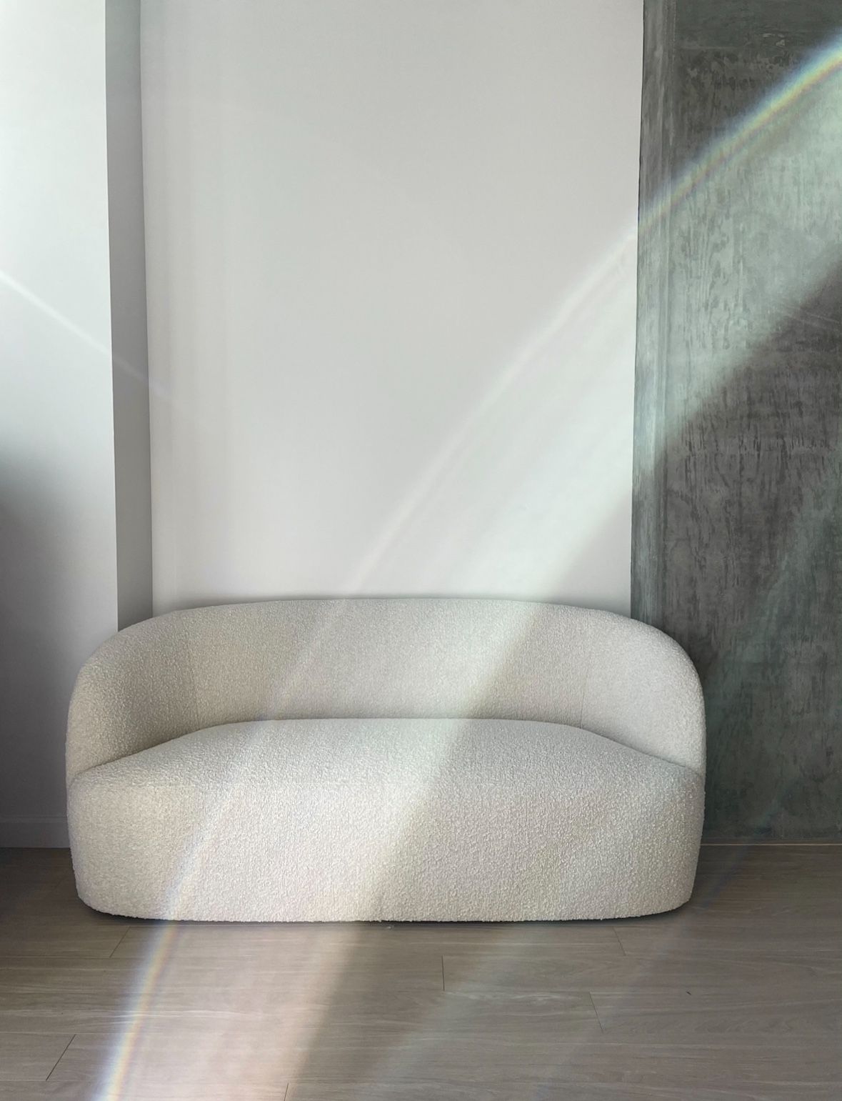 Ivory Boucle Loveseat, Couch. CB2