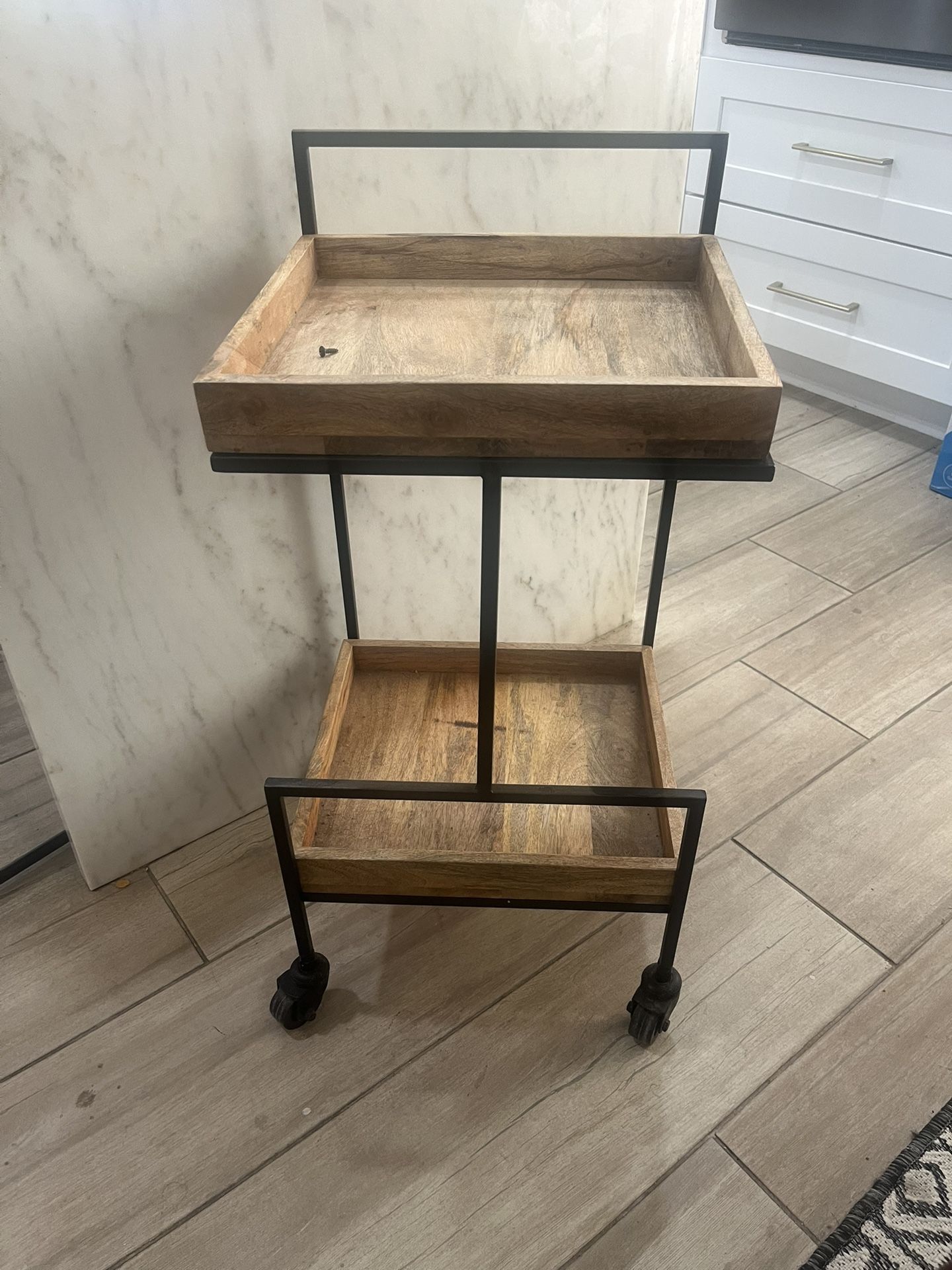 Rolling Shelves 2 Tier Iron Wood Cart Storage Rustic