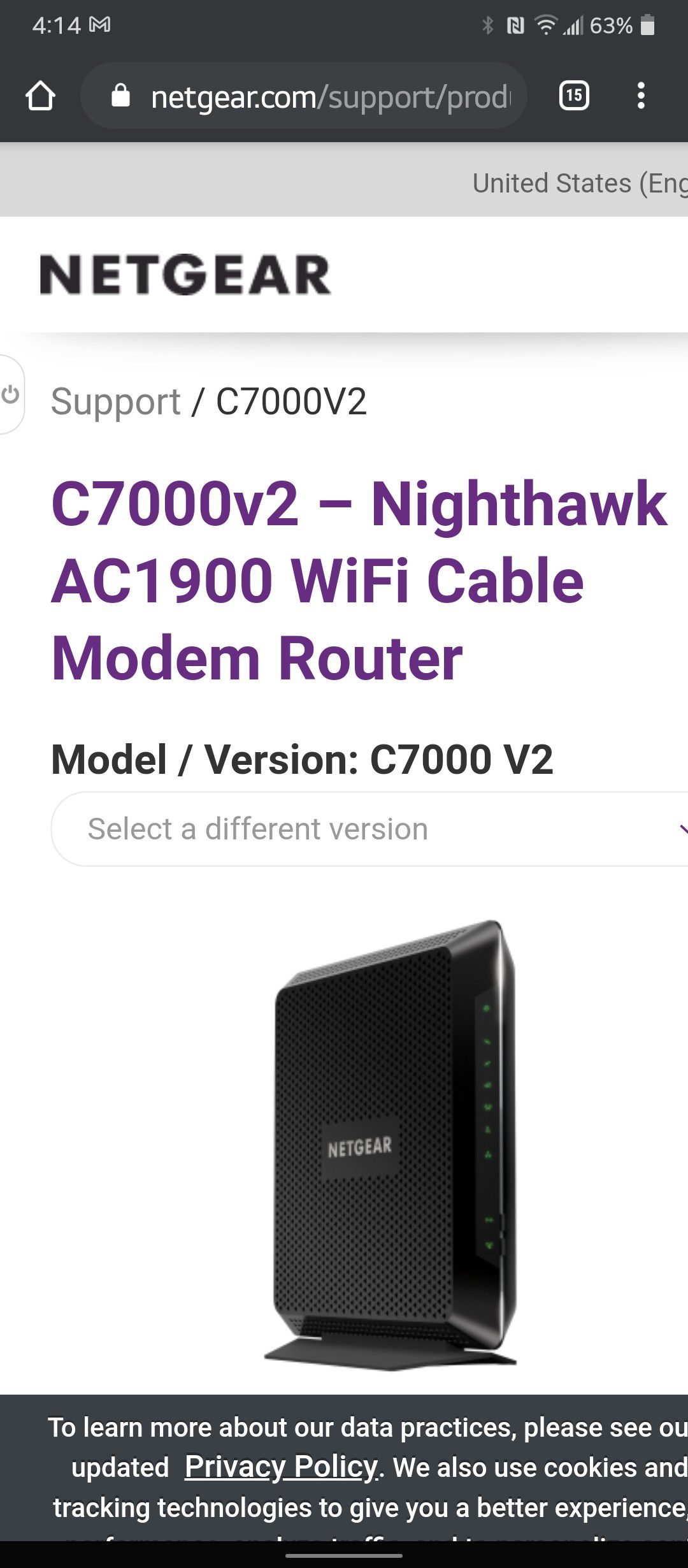 Netgear nighthawks c7000 v2 cable modem + router