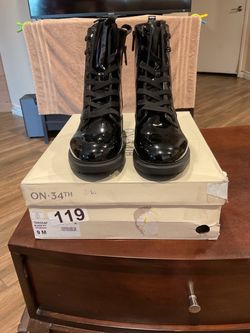 On 34th Terissap Black Patent Combat Boots Size 9