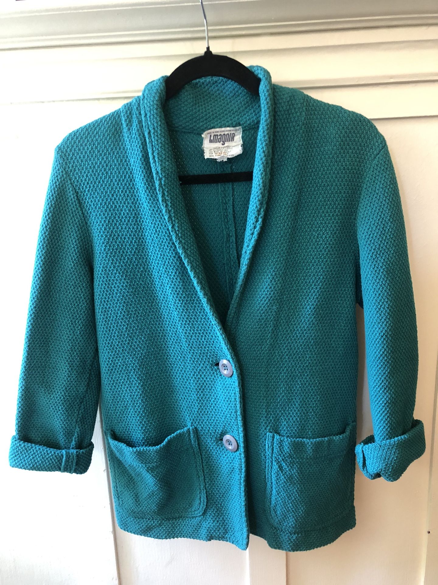 Vintage Teal Woven Cotton Blazer 