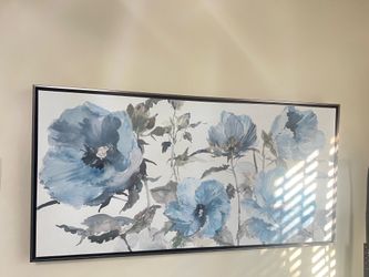 Large Blue Floral Framed Wall Art – Great Condition
