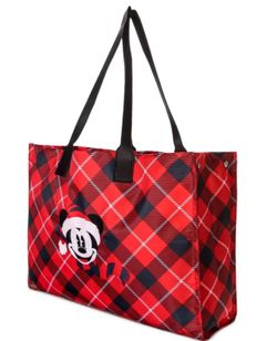 *NEW* Mickey Mouse Christmas Holiday Red Black Plaid Tote Bag LR Disney Parks
