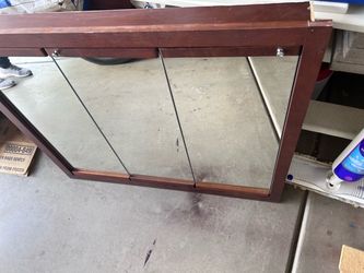 Large size Wood Framed Medicine Cabinet with Mirror Doors