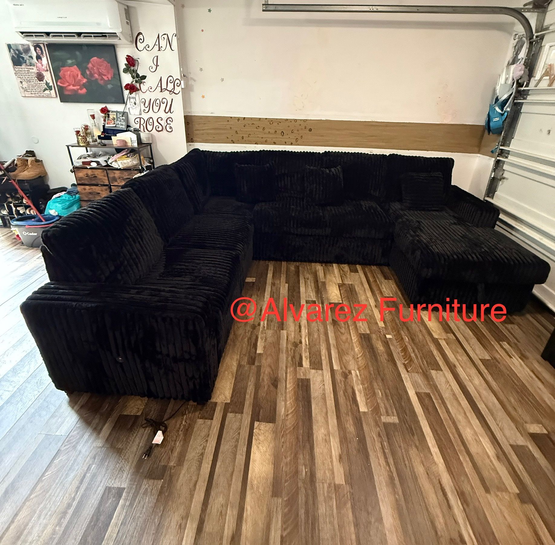 Black Corduroy Sectional Sleeper With Storage 