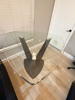 Glass Top Dining Table with V-Shape Base