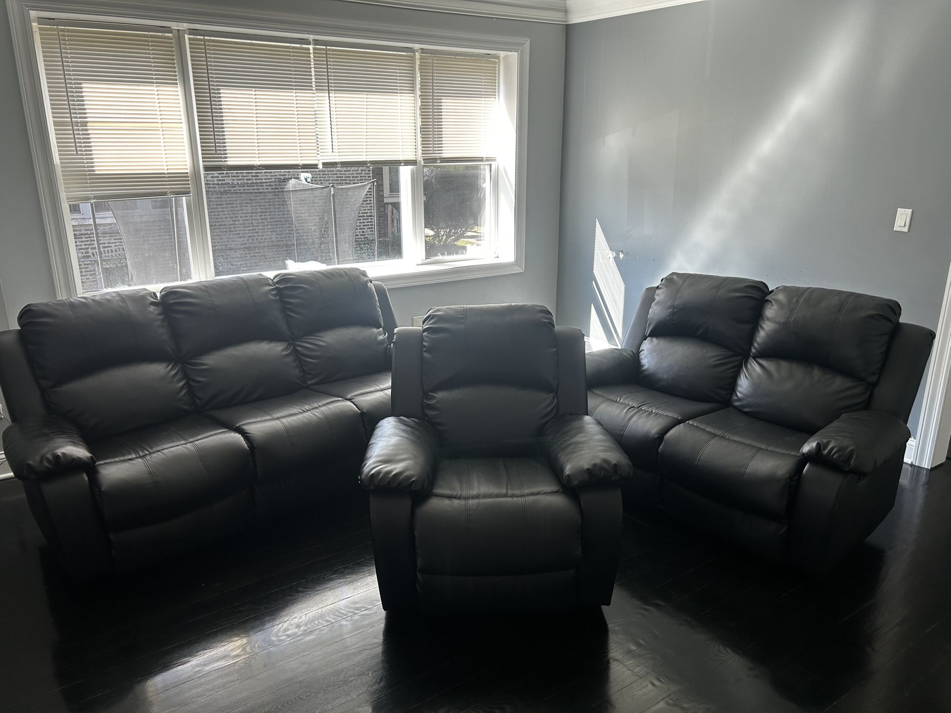 3 Piece Black Leather Couch Set