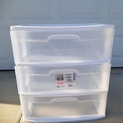Sterilite Storage Drawer, 3 Drawer Wide Plastic Storage Cart with Clear Pull Out Drawers, White