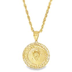 Yellow Gold Medallion Pendant Necklace with Detailed Portrait