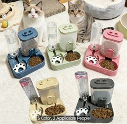 Premium Cat Feeder 1 Count 6 Piece Set in Color Black with White Kibble Storage Container with Black Lid