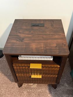 Wood Nightstand with Built-In Power Outlet (2)