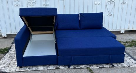 Blue Friheten Sleeper Sectional L Shape Sofa Couch Chaise Storage